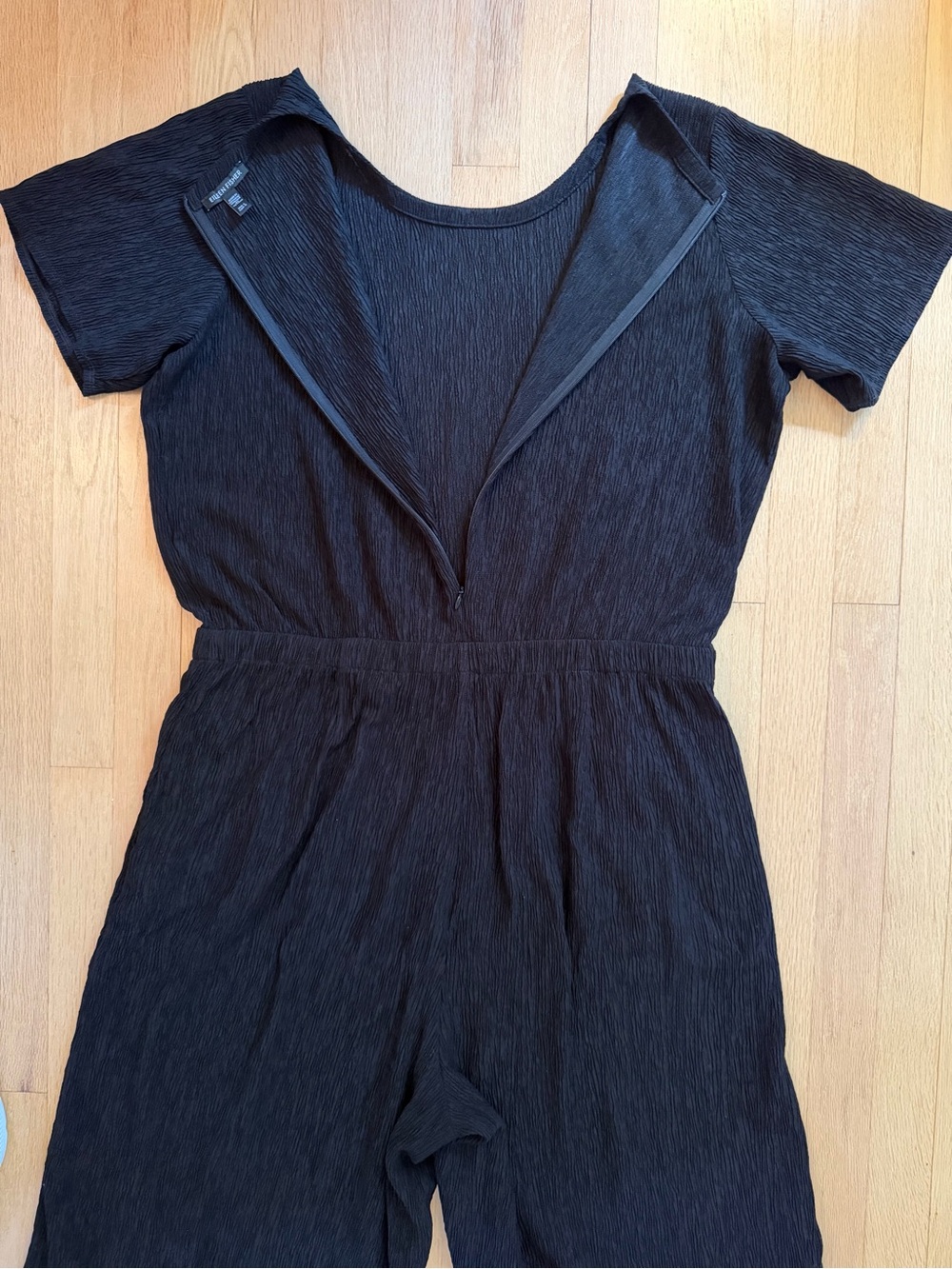 Eileen Fisher - Tencel Woven Plisse Black Wide-Leg Jumpsuit - Picture 7 of 13
